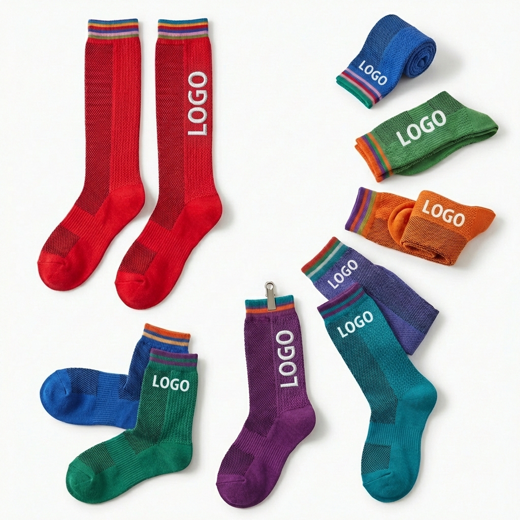 Vibrant Cushioned Athletic Crew Socks with Multi-Tonal Stripe Accents