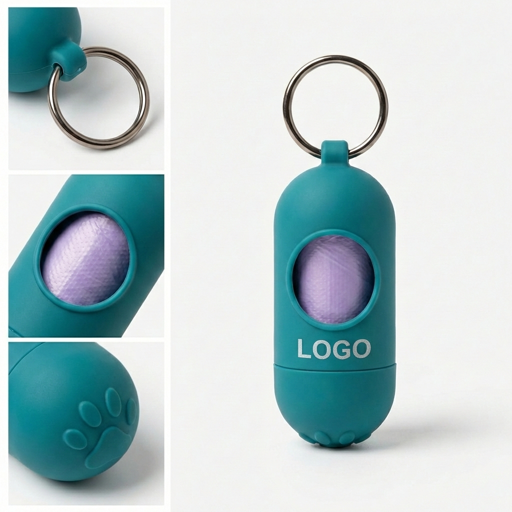 Compact Capsule Pet Waste Bag Dispenser with Secure Metal Ring