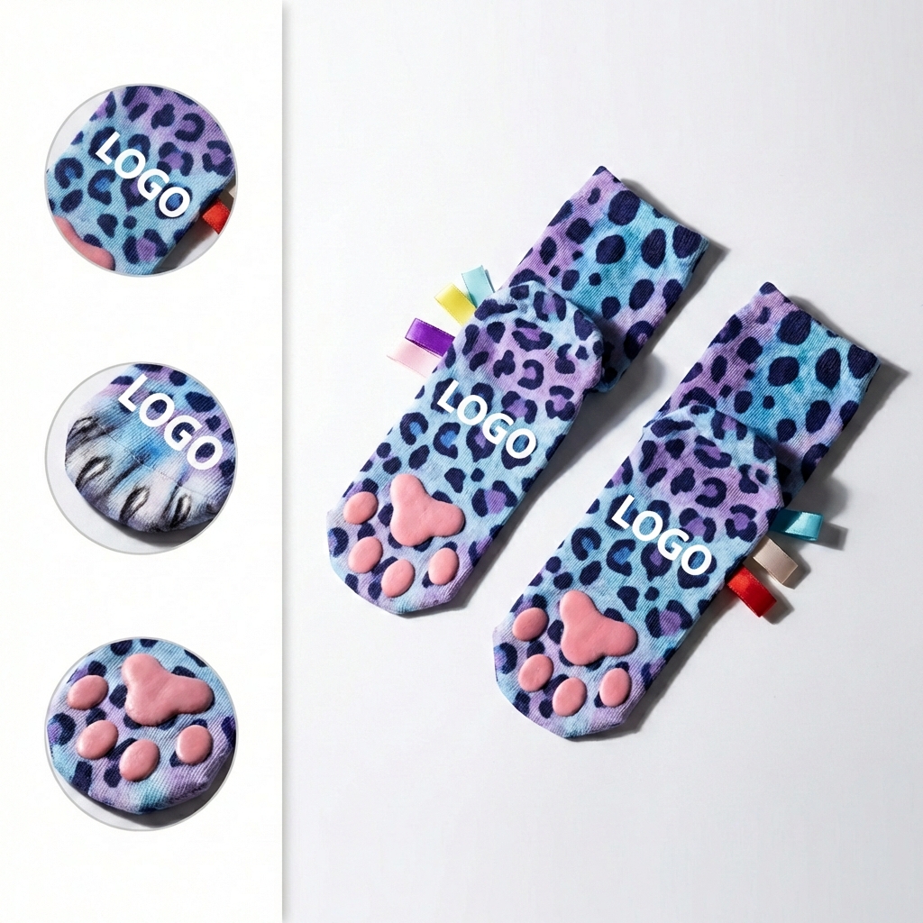 Textured Paw Pad Novelty Socks with Full-Color Sublimated Pattern