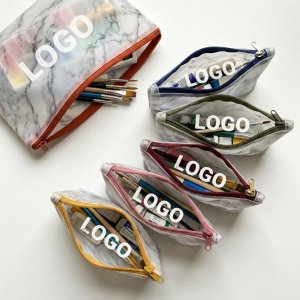 Translucent Marble Pattern Utility Pouch with Zipper Closure