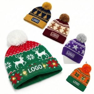 Illuminated Holiday Knit Beanie with Seasonal Patterns